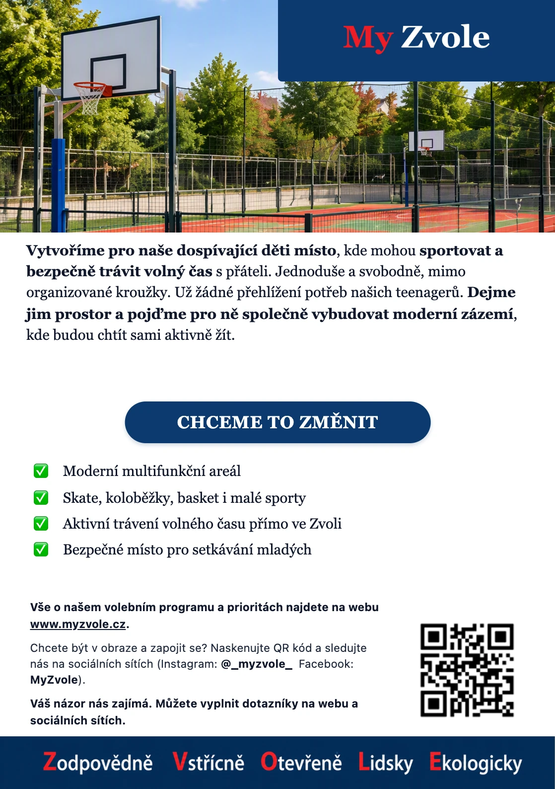 Leták My Zvole - Chceme to změnit: Zázemí pro mladé